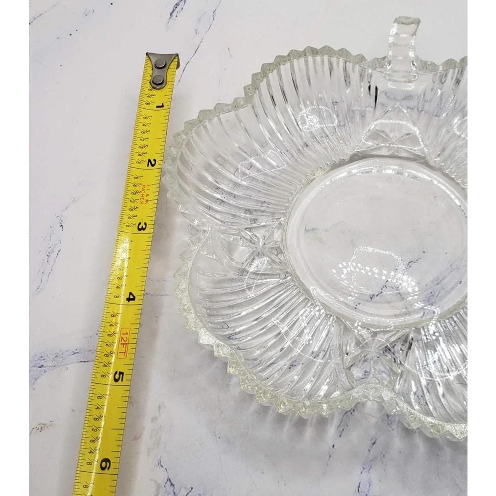 Vintage Clear Glass Clover Shamrock Shaped Trinket Candy Dish 6